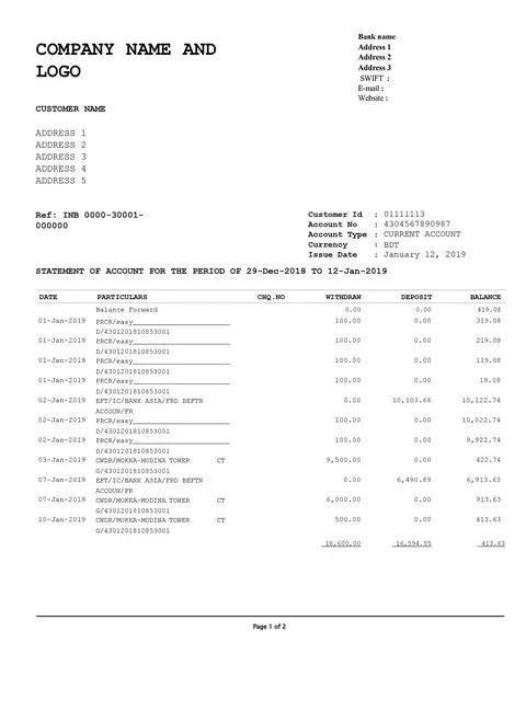 Bank Statement Template 18