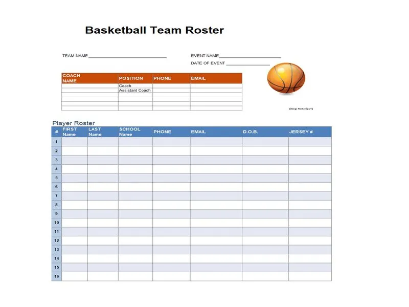 Basketball Team Roster Template
