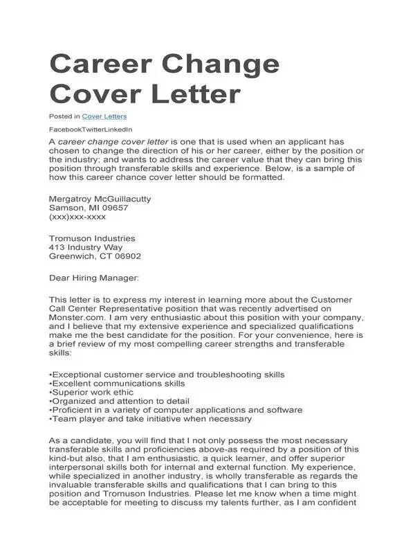 Career Change Cover Letter 10