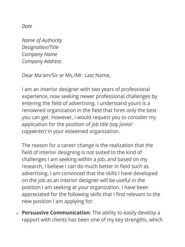 Career Change Cover Letter 20
