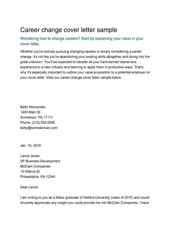 Career Change Cover Letter 36