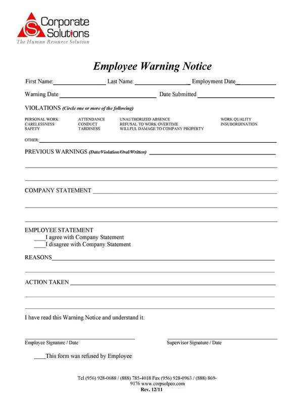 Employee Warning Notice Example 16