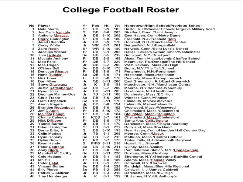 Football Team Roster Template