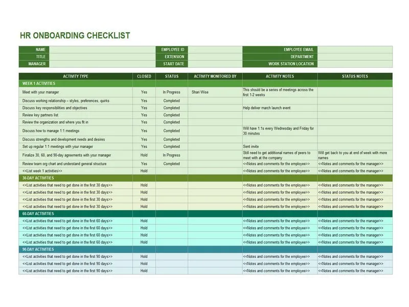 HR Onboarding Checklist Template