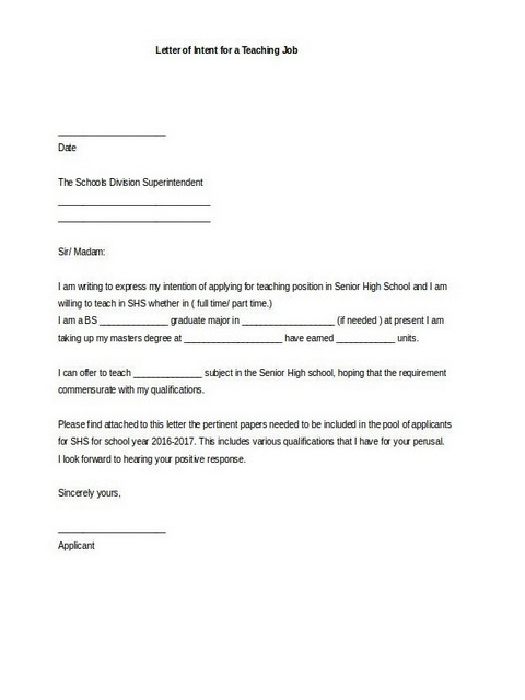 Letter Of Intent For A Job 08 Letter Of Intent For A Job 08