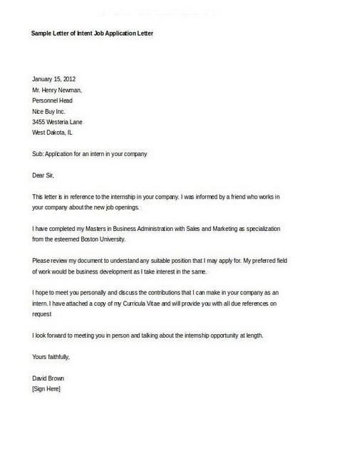 Letter Of Intent For A Job 09 Letter Of Intent For A Job 09