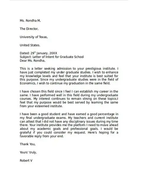Letter of Intent Graduate School 06