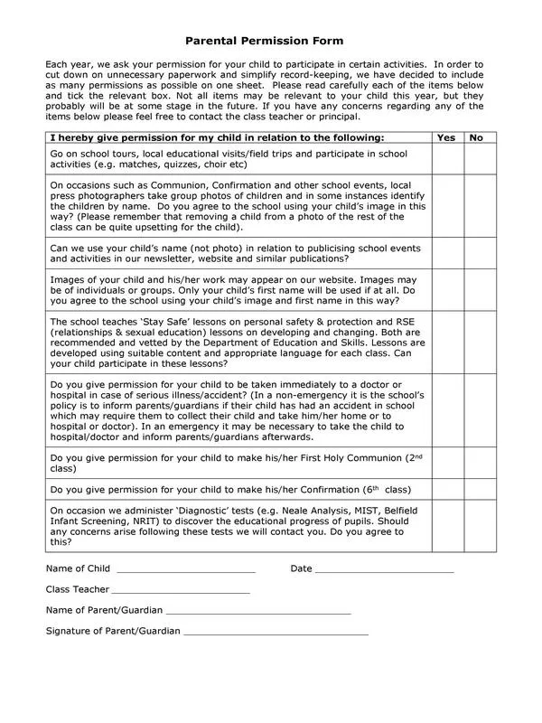 Parental Consent Form Template 19