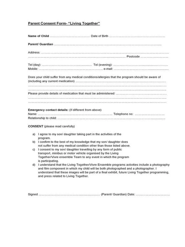 Parental Consent Form Template 29