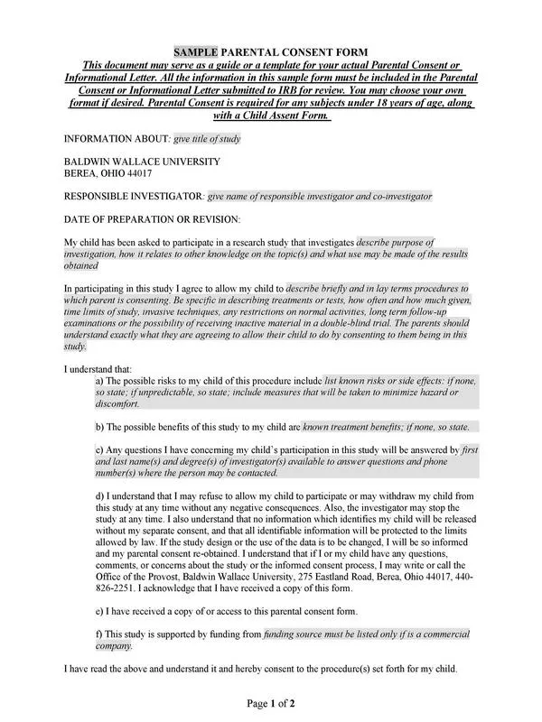 Parental Consent Form Template 31