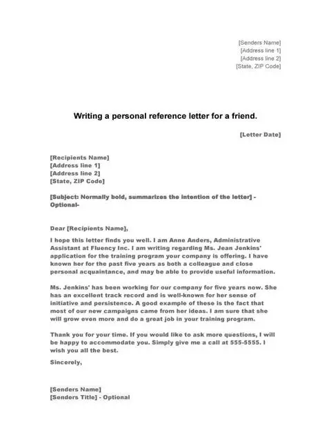 Personal Reference Letter 39