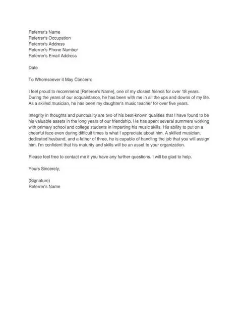 Personal Reference Letter 41
