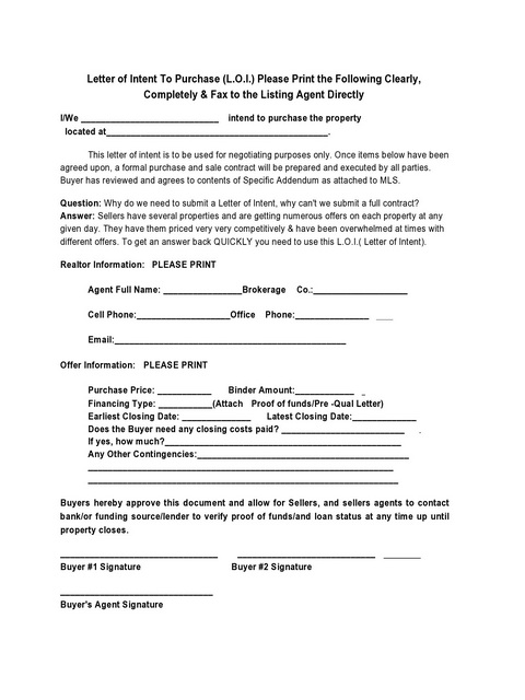 Real Estate Letter of Intent 07 Real Estate Letter of Intent 07