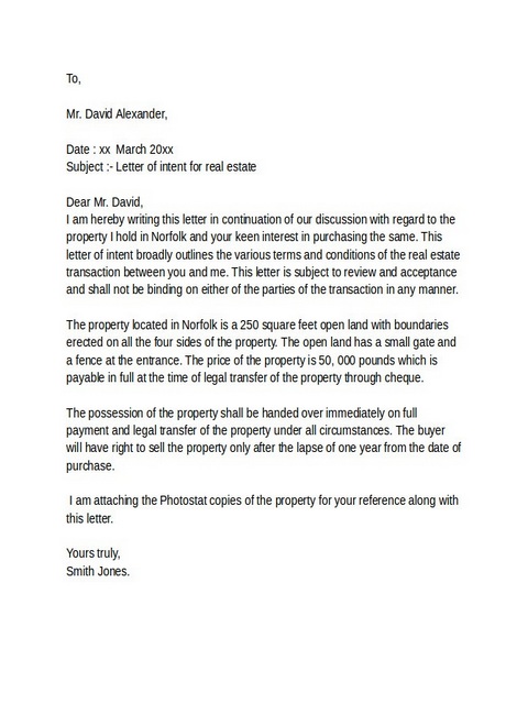 Real Estate Letter of Intent 09