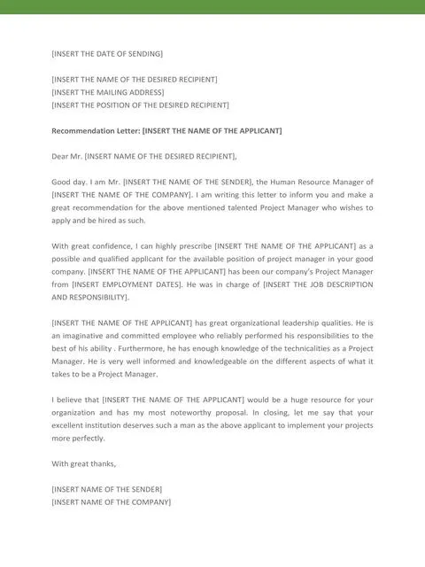 Recommendation Letter From Manager Template 06