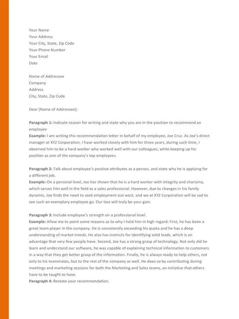 Recommendation Letter From Manager Template 17