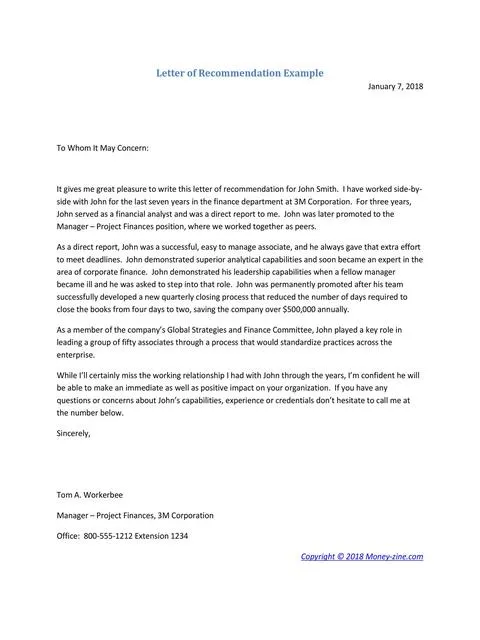 Recommendation Letter From Manager Template 21