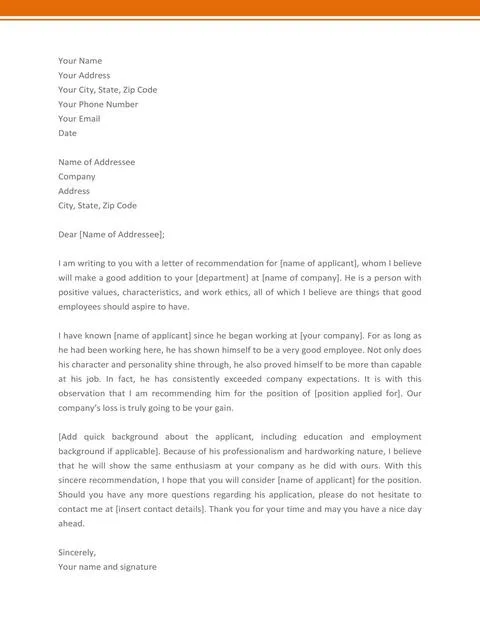 Recommendation Letter From Manager Template 22