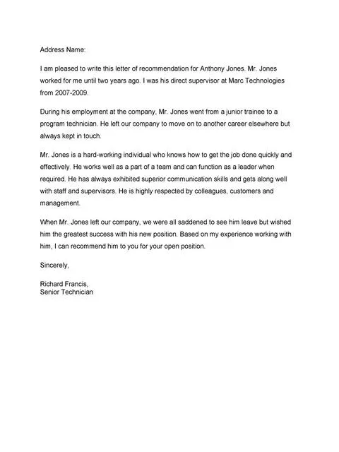 Recommendation Letter From Manager Template 26