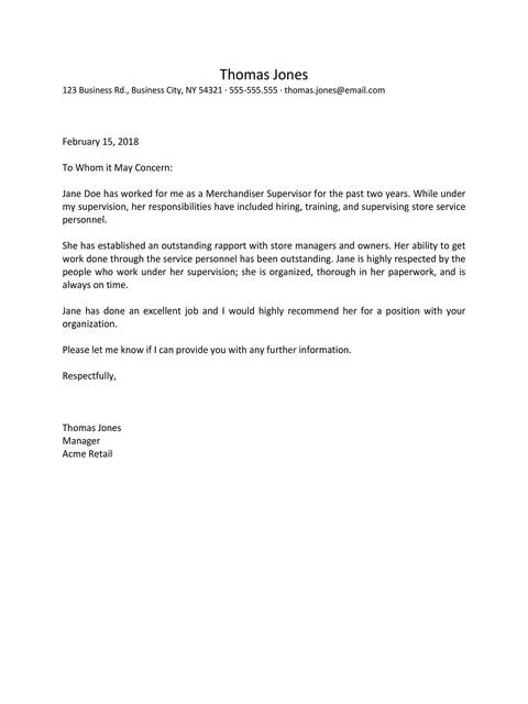 Recommendation Letter From Manager Template 30
