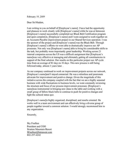 Recommendation Letter From Manager Template 31