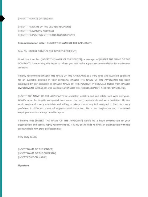 Recommendation Letter From Manager Template 44