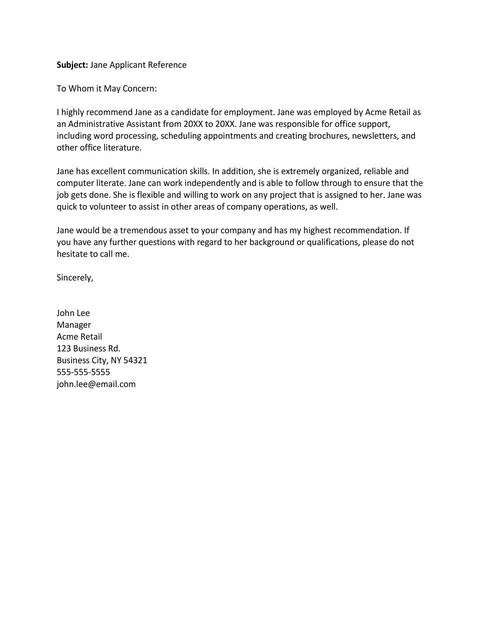 Recommendation Letter From Manager Template 46