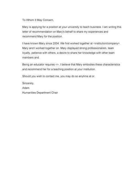 Recommendation Letter From Manager Template 50