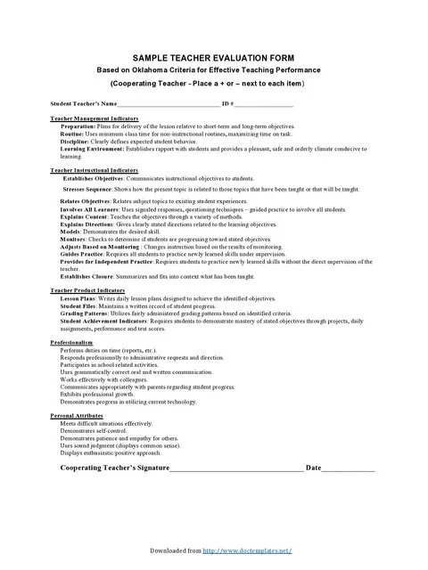 Teacher Evaluation Form Template 03
