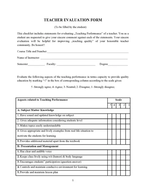 Teacher Evaluation Form Template 04