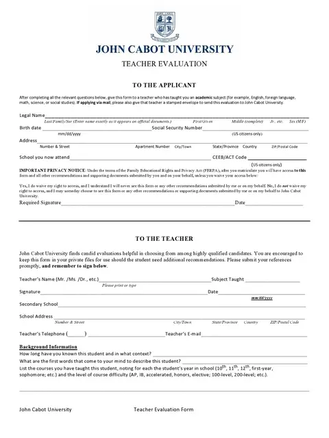 Teacher Evaluation Form Template 06