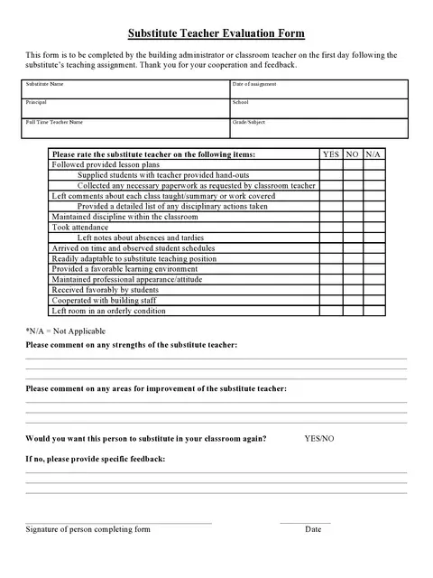 Teacher Evaluation Form Template 11