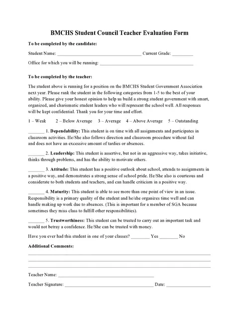 Teacher Evaluation Form Template 15
