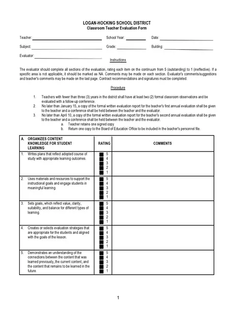 Teacher Evaluation Form Template 16