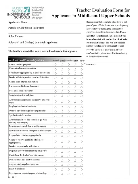 Teacher Evaluation Form Template 18