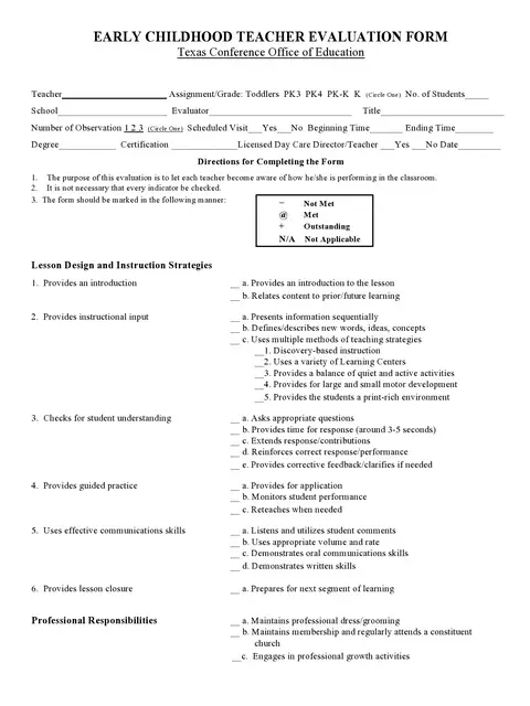 Teacher Evaluation Form Template 20
