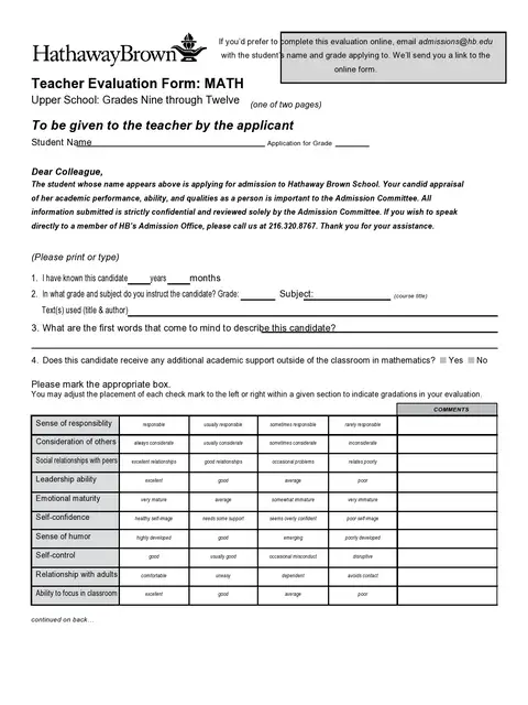 Teacher Evaluation Form Template 24