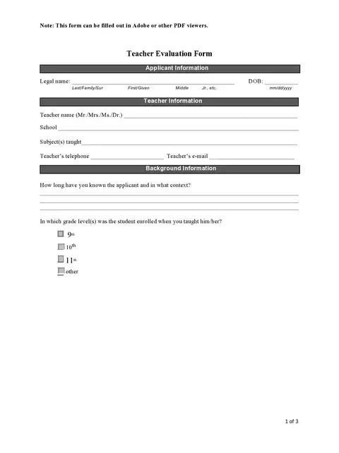 Teacher Evaluation Form Template 26