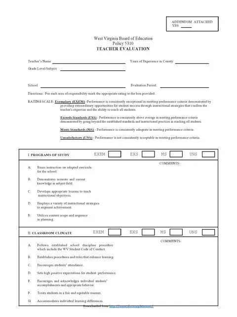 Teacher Evaluation Form Template 27