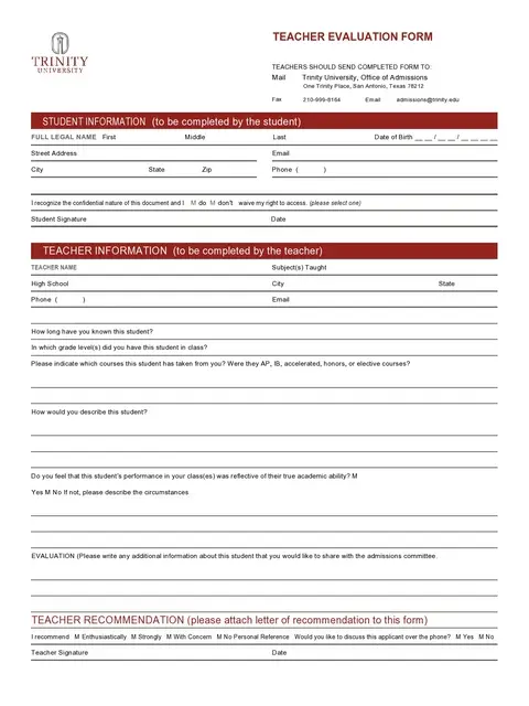 Teacher Evaluation Form Template 30
