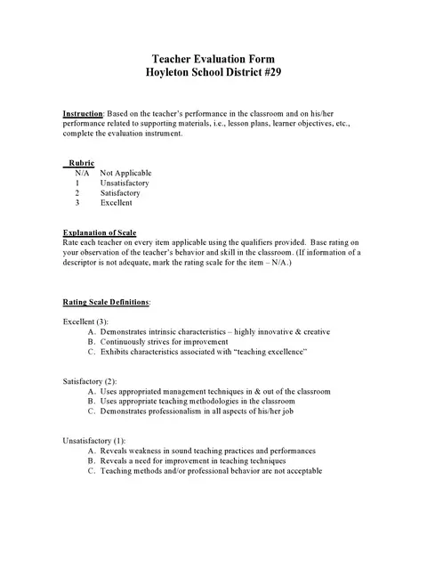 Teacher Evaluation Form Template 33