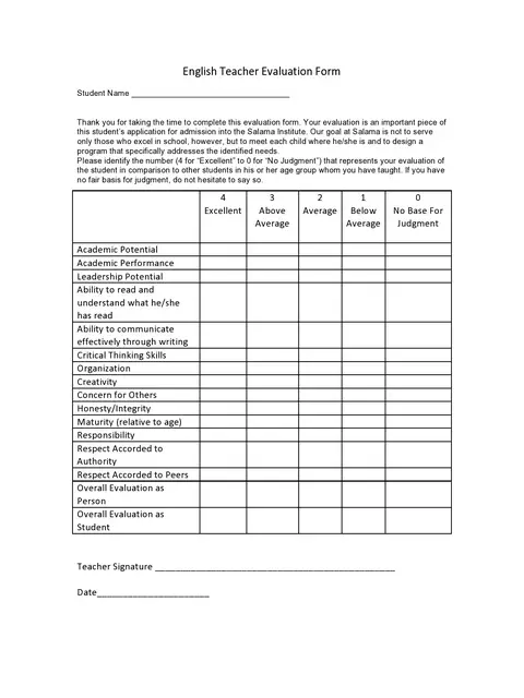 Teacher Evaluation Form Template 36