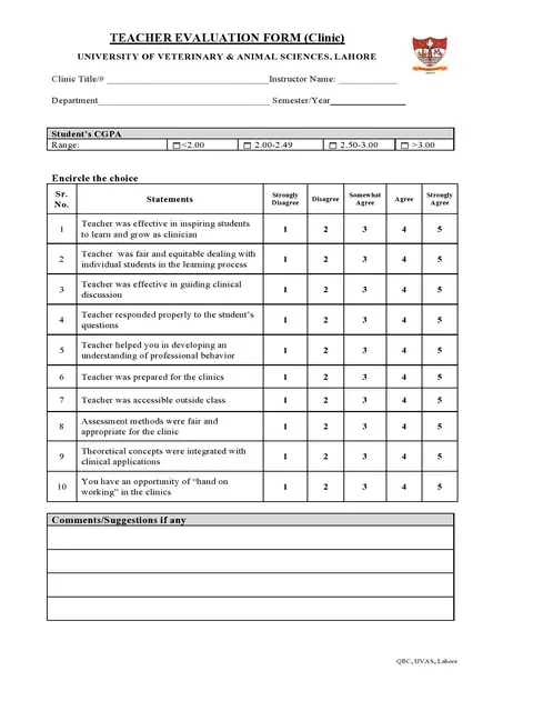 Teacher Evaluation Form Template 37