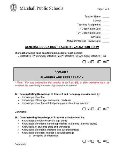 Teacher Evaluation Form Template 38