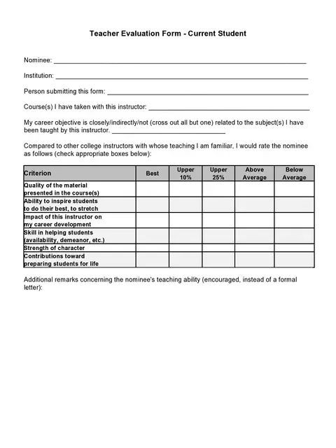 Teacher Evaluation Form Template 39
