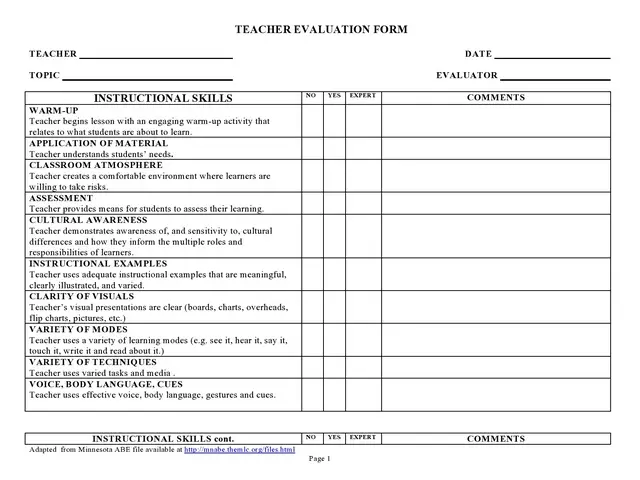 Teacher Evaluation Form Template 45