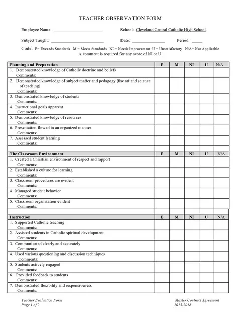 Teacher Evaluation Form Template 46