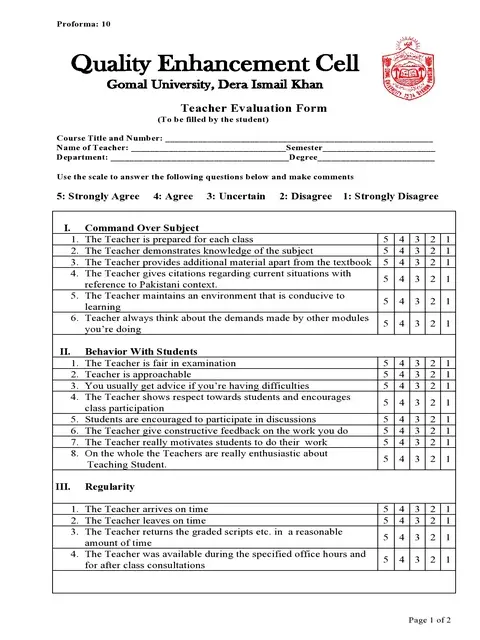 Teacher Evaluation Form Template 47