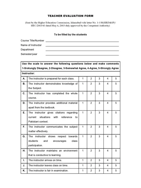 Teacher Evaluation Form Template 49
