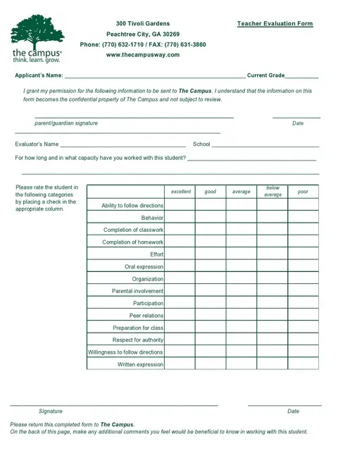 Teacher Evaluation Form Template 50